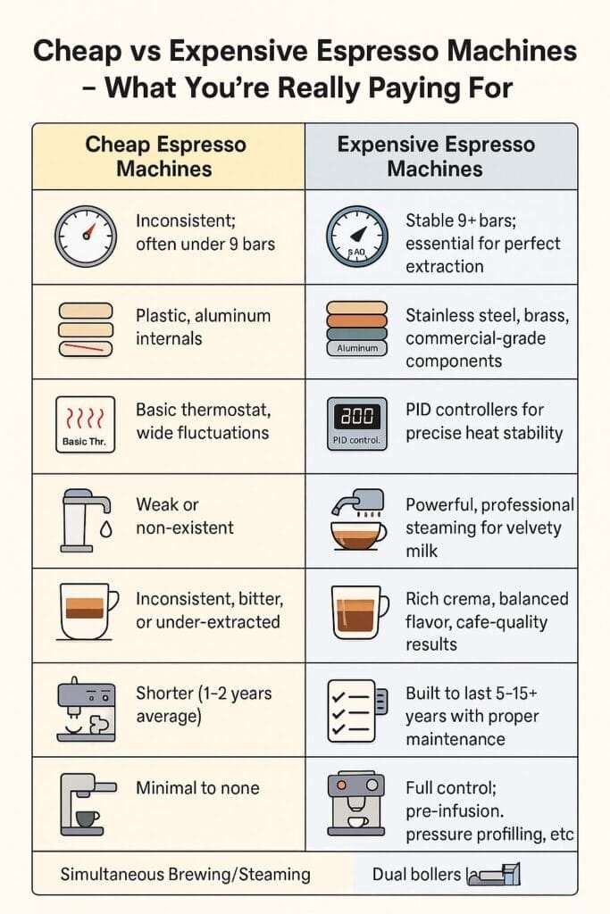 Cheap vs. Expensive Espresso Machines – What You’re Really Paying For
espresso machine price comparison
