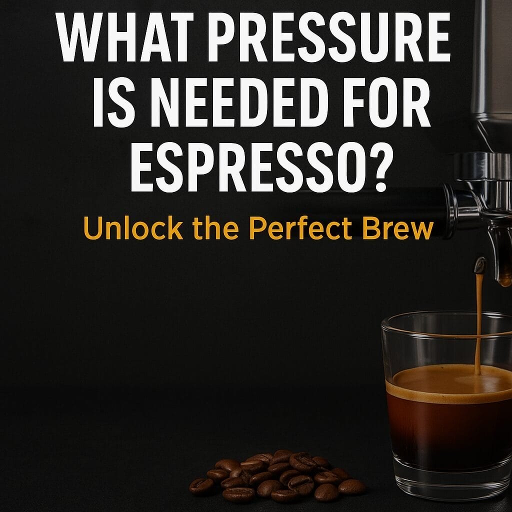 Espresso shot pouring into glass with text What Pressure Is Needed for Espresso